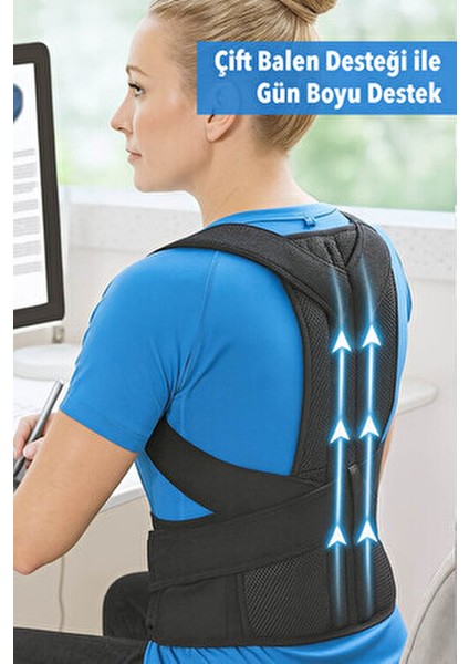 Dik Duruş Korsesi Çift Balenli Sırt Korsesi Kamburluk Önleyici Medikal Bel Korsesi Unisex Siyah