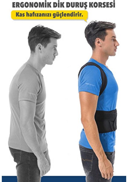Dik Duruş Korsesi Çift Balenli Sırt Korsesi Kamburluk Önleyici Medikal Bel Korsesi Unisex Siyah fiyatları