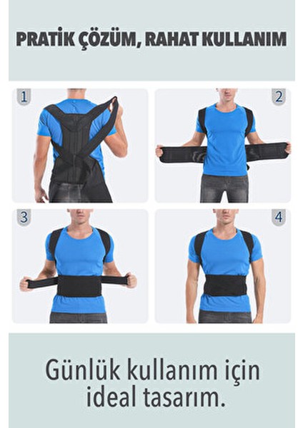 Dik Duruş Korsesi Çift Balenli Sırt Korsesi Kamburluk Önleyici Medikal Bel Korsesi Unisex Siyah