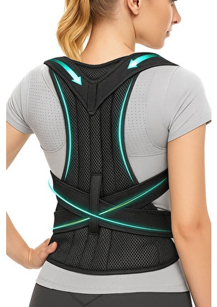 Dik Duruş Korsesi Çift Balenli Sırt Korsesi Kamburluk Önleyici Medikal Bel Korsesi Unisex Siyah