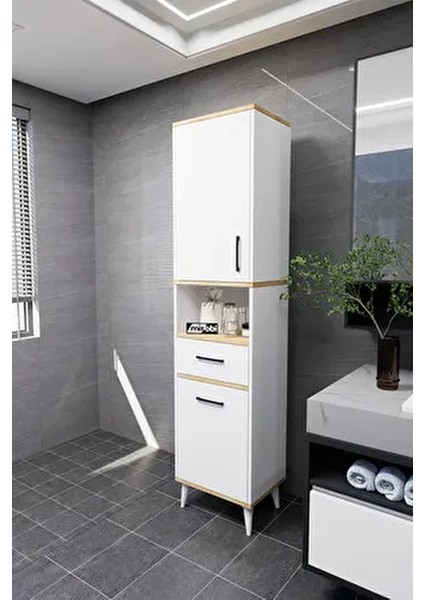 Lula Çok Amaçlı Dolap Banyo Dolabı Kirli Çamaşır Sepeti Dolabı Beyaz