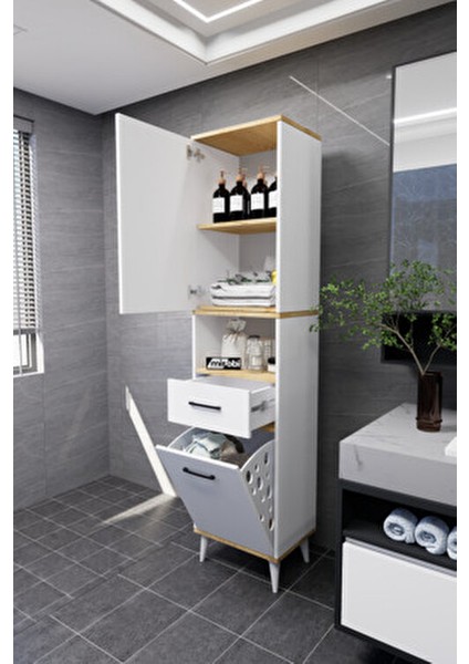 Lula Çok Amaçlı Dolap Banyo Dolabı Kirli Çamaşır Sepeti Dolabı Beyaz fiyatları