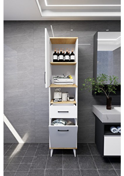 Lula Çok Amaçlı Dolap Banyo Dolabı Kirli Çamaşır Sepeti Dolabı Beyaz fırsatları