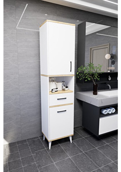 Lula Çok Amaçlı Dolap Banyo Dolabı Kirli Çamaşır Sepeti Dolabı Beyaz indirimleri