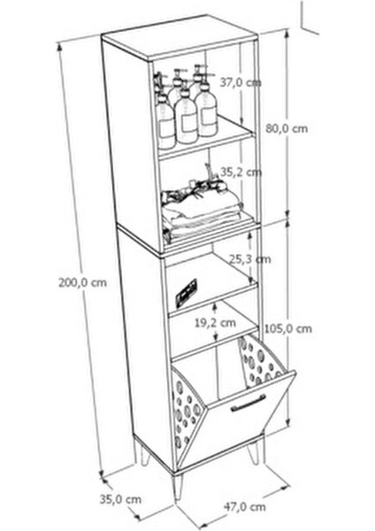 Lula Çok Amaçlı Dolap Banyo Dolabı Kirli Çamaşır Sepeti Dolabı Beyaz