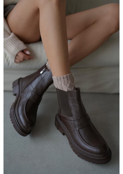 Viyola Hakiki Deri Lastikli Kemer Detaylı Kadın Bot- Acı Kahve fiyatları