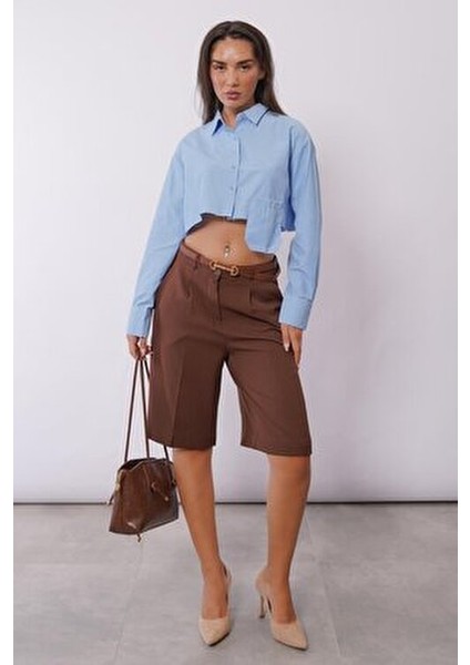 Kahverengi Pileli Kadın Bermuda Şort MG2483 indirimleri