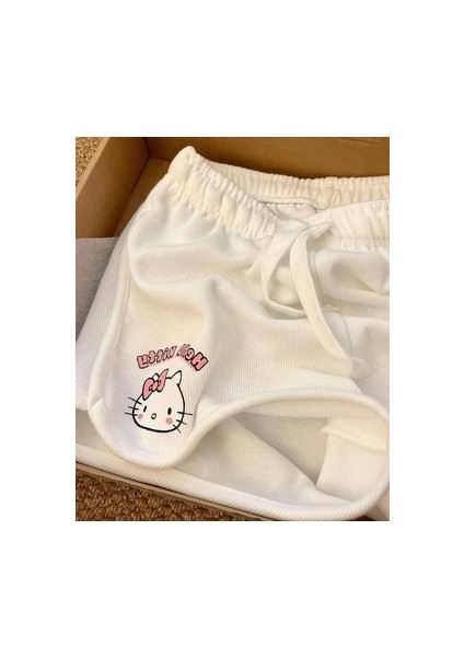 Beyaz Hello Kitty Crop Şort Alt Üst Takım fırsatları