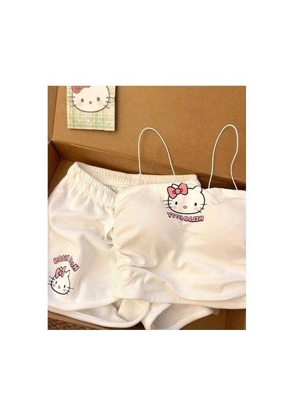 Beyaz Hello Kitty Crop Şort Alt Üst Takım indirimleri