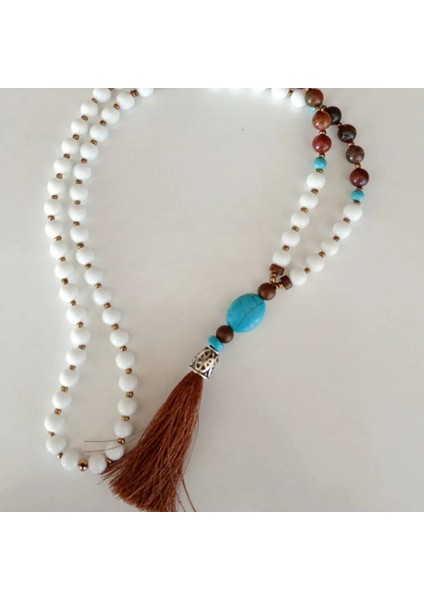 Retro Turkuaz, Akik ve Jade Doğal Taşlı Uzun Kolye – Ipek Püsküllü El Yapımı Tasarım fiyatları