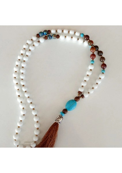 Retro Turkuaz, Akik ve Jade Doğal Taşlı Uzun Kolye – Ipek Püsküllü El Yapımı Tasarım modelleri