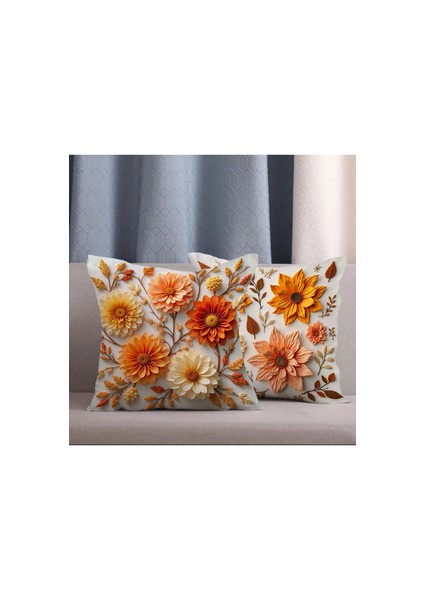 2 Li Kombin Punch Desen Renkli Çiçekli Dijital Baskılı Kırlent Kılıfı