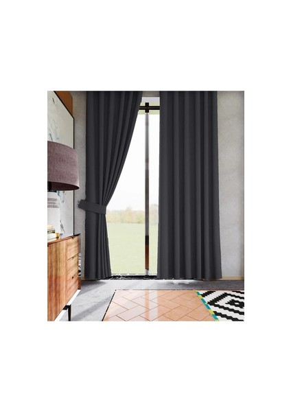 Blackout %100 Işık Geçirmez Fon Perde Koyu Gri Füme Pilesiz Ekstrsaforlu Karartma Güneşlik (Enxboy)