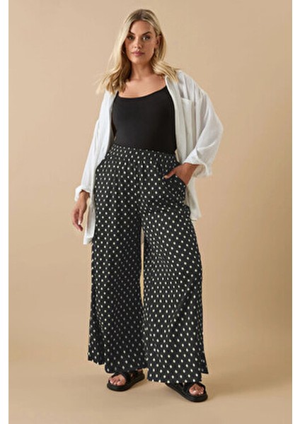 Büyük Beden Beli Lastikli Bol Paça Desenli Cepli Pantolon 303710