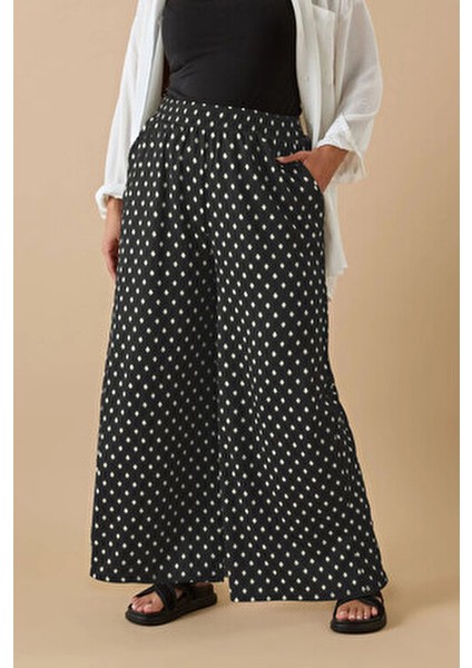 Büyük Beden Beli Lastikli Bol Paça Desenli Cepli Pantolon 303710 fiyatları