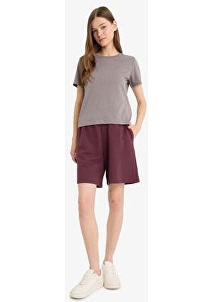 Coool Beli Lastikli Cepli Bordo Bermuda Şort F5188AX25SM