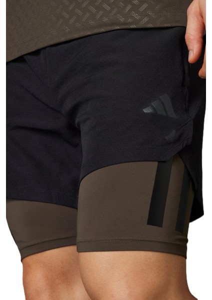 Men's Training Power Workout 2in1 Shorts Erkek Slim Fit 5" Taytlı Antrenman Şortu Siyah