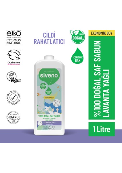 %100 Doğal Sıvı Kastil Sabun Lavanta Yağlı Cildi Nemlendirici Bitkisel Vegan 1000 ml