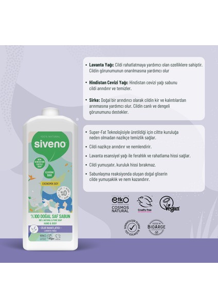 %100 Doğal Sıvı Kastil Sabun Lavanta Yağlı Cildi Nemlendirici Bitkisel Vegan 1000 ml