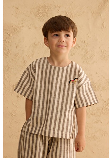 Pamuk Çizgili Üst Bej modelleri