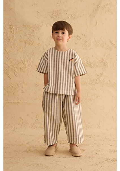 Pamuk Çizgili Üst Bej fırsatları