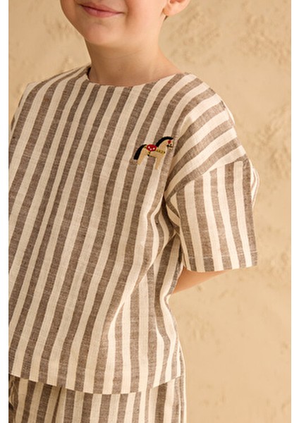 Pamuk Çizgili Üst Bej