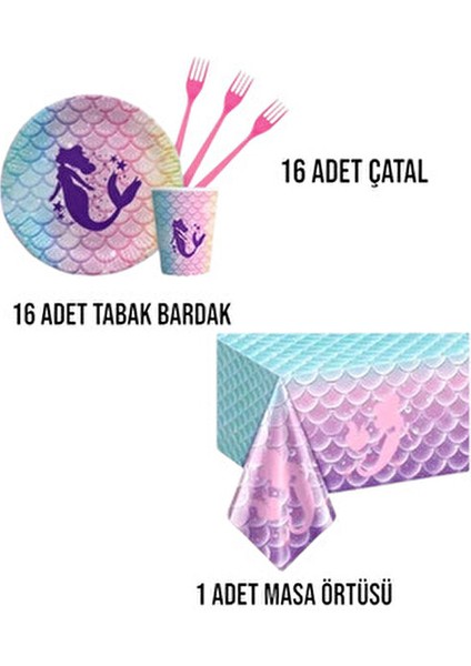 Deniz Kızı 16 Kişilik Parti Seti Pembe Renkli Deniz Kızı Temalı Süsleme fiyatları