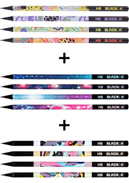 Blackline Karışık Kurşun Kalem 12'li Set,uzay Desenli,neon,mozaik Desenli Konsept Kurşun Kalemler