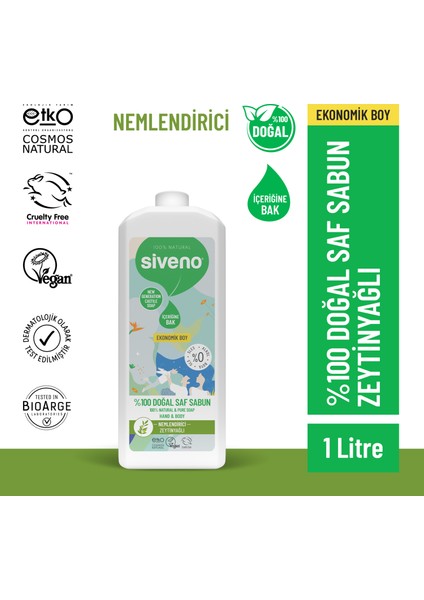 %100 Doğal Sıvı Kastil Sabun Zeytinyağlı Yoğun Nemlendirici Bitkisel Vegan 1000 ml