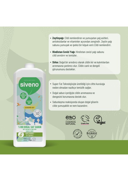 %100 Doğal Sıvı Kastil Sabun Zeytinyağlı Yoğun Nemlendirici Bitkisel Vegan 1000 ml