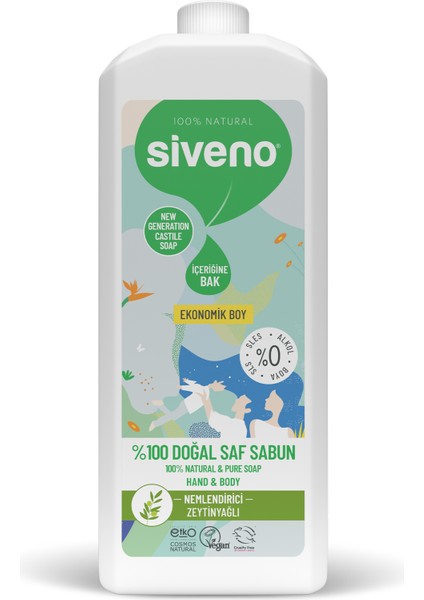 %100 Doğal Sıvı Kastil Sabun Zeytinyağlı Yoğun Nemlendirici Bitkisel Vegan 1000 ml