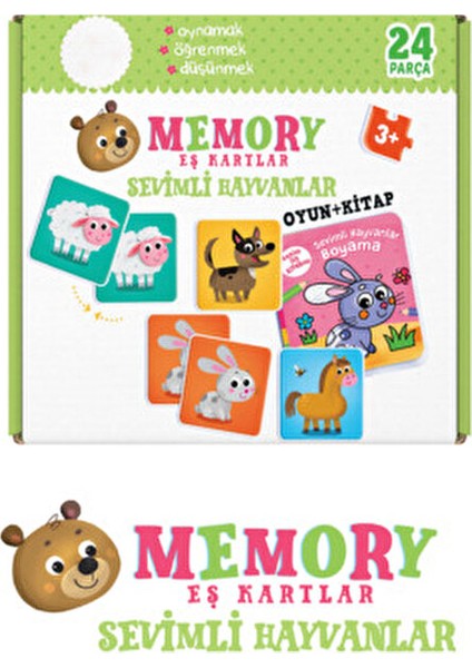 Sevimli Hayvanlar Hafıza Kartları 24 Parça (Eşleştirme Kartları+ Sevimli Hayvanlar Boya Kitabı)