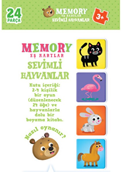 Sevimli Hayvanlar Hafıza Kartları 24 Parça (Eşleştirme Kartları+ Sevimli Hayvanlar Boya Kitabı) fiyatları