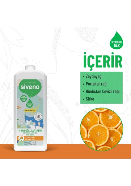 %100 Doğal Sıvı Kastil Sabun Portakal Yağlı Tazeleyici Nemlendirici Bitkisel Vegan 1000 ml indirimleri