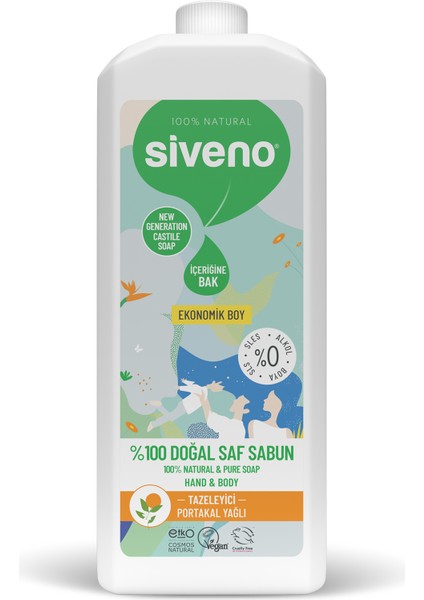 %100 Doğal Sıvı Kastil Sabun Portakal Yağlı Tazeleyici Nemlendirici Bitkisel Vegan 1000 ml