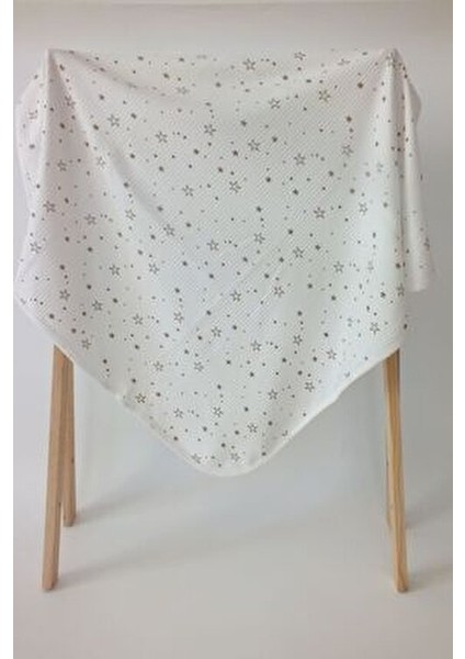 Yıldız Desenli %100 Pamuklu 80X90 cm Tek Kat Bebek Battaniye