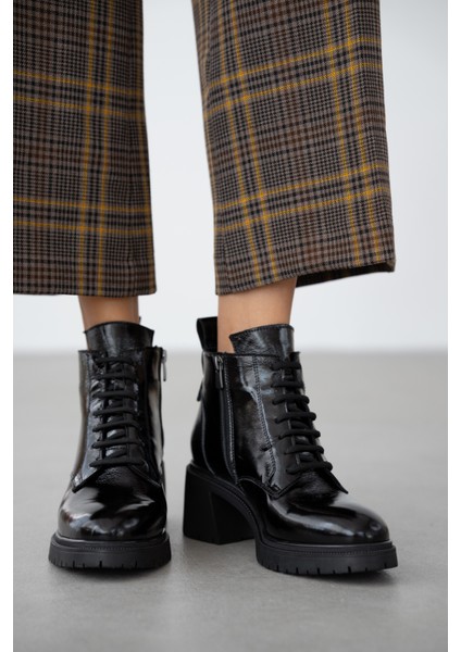 Dorin Hakiki Deri Bağcık Detaylı Kadın Bot- Siyah Rugan modelleri