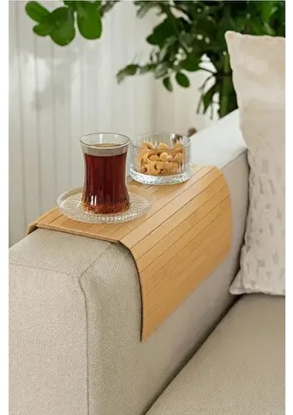 Katlanabilir Bambu Kolçak Tepsi Portatif Koltuk Kolu Sehpa Çekyat Yan Kol Tepsisi