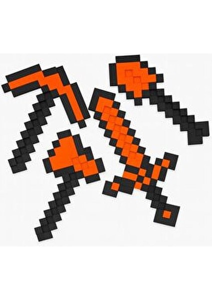 Minecraft Kılıç-Kazma- Balta Üçlü Elmas Set 22 cm / Minecraft Üçlü Elmas Set Figür Turuncu