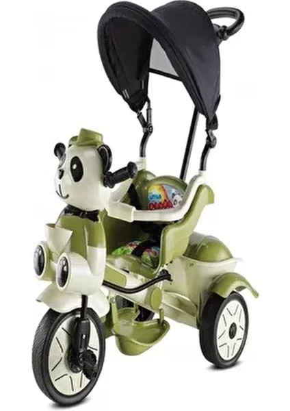 127 Panda Üç Tekerlekli Tenteli Ebeveyn Kontrollü Bisiklet Çocuk Bisikleti Yeşil