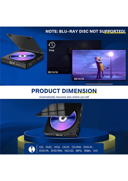 Hd Dvd/vcd Player Taşınabilir Video Oynatıcı Çok Fonksiyonlu Oyuncu 1080P Mini Anti-Skip DVD Oyuncusu Uzaktan Kumanda (Yurt Dışından) fırsatları