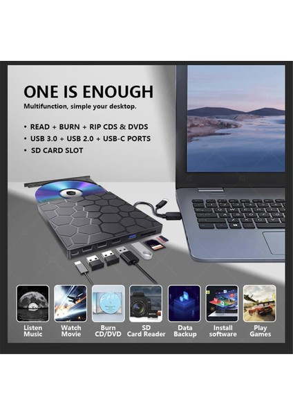 Harici Cd/dvd Sürücü Oynatıcı 7&#39 De 1 USB 3 0 Cd/dvd-Rom +/- Rw CD Burner Dizüstü Masaüstü Mac Windows 11/10/8/7 Linux (Yurt Dışından) fırsatları