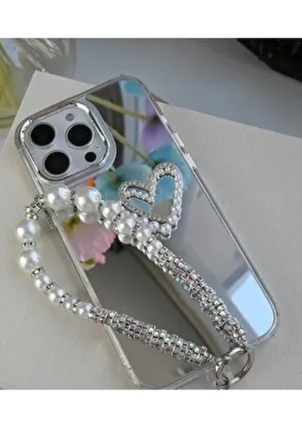 Iphone 16 Promax Uyumlu Aynalı Charmlı Kalp Tasarımlı Silikon Kılıf