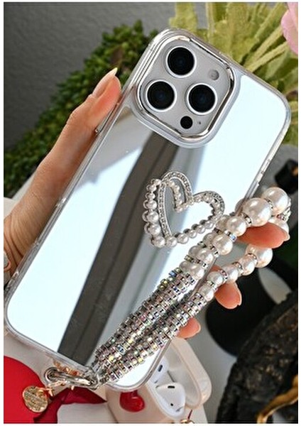 Iphone 16 Promax Uyumlu Aynalı Charmlı Kalp Tasarımlı Silikon Kılıf fiyatları