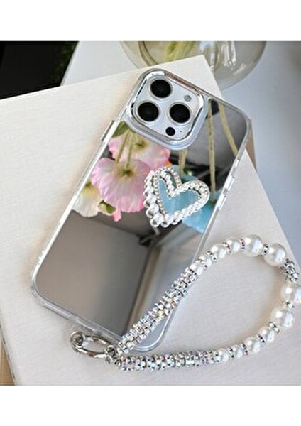 Iphone 16 Promax Uyumlu Aynalı Charmlı Kalp Tasarımlı Silikon Kılıf indirimleri