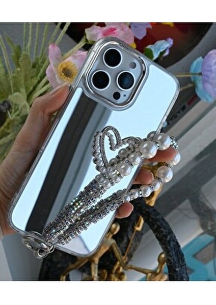 Iphone 16 Promax Uyumlu Aynalı Charmlı Kalp Tasarımlı Silikon Kılıf