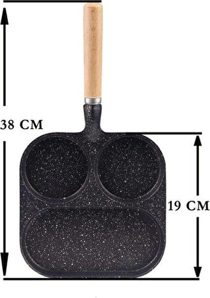 3 Bölmeli Çok Amaçlı Döküm Pankek Omlet Krep Kamp Tavası 38X19 cm