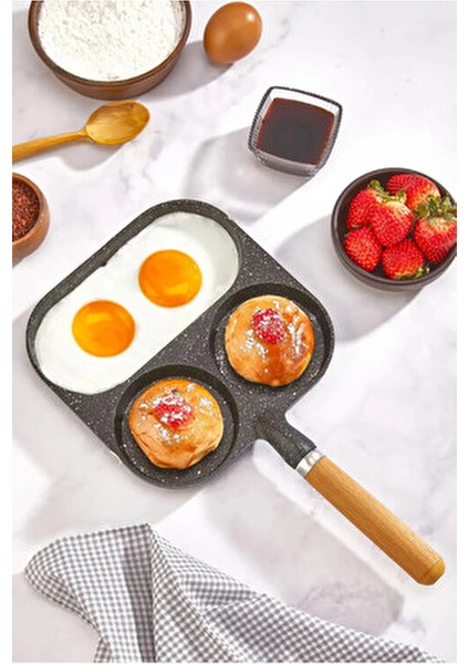 3 Bölmeli Çok Amaçlı Döküm Pankek Omlet Krep Kamp Tavası 38X19 cm modelleri