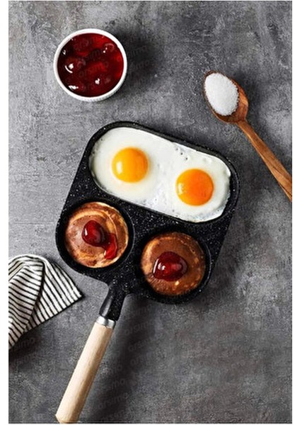 3 Bölmeli Çok Amaçlı Döküm Pankek Omlet Krep Kamp Tavası 38X19 cm fırsatları