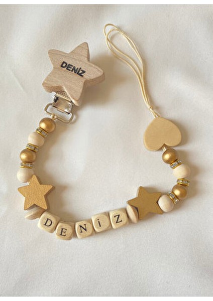 Doğal Ahşap Emzik Zinciri - Isimli Emzik Askısı Ahşap Emzik Zinciri Emzik Tutucu Bebek Hediyesi